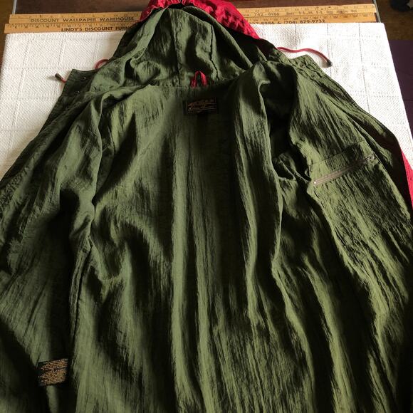 VTG Eddie Bauer Long Hooded Raincoat SP Red Green Nylon 90s Gorpcore Preppy - Picture 9 of 14